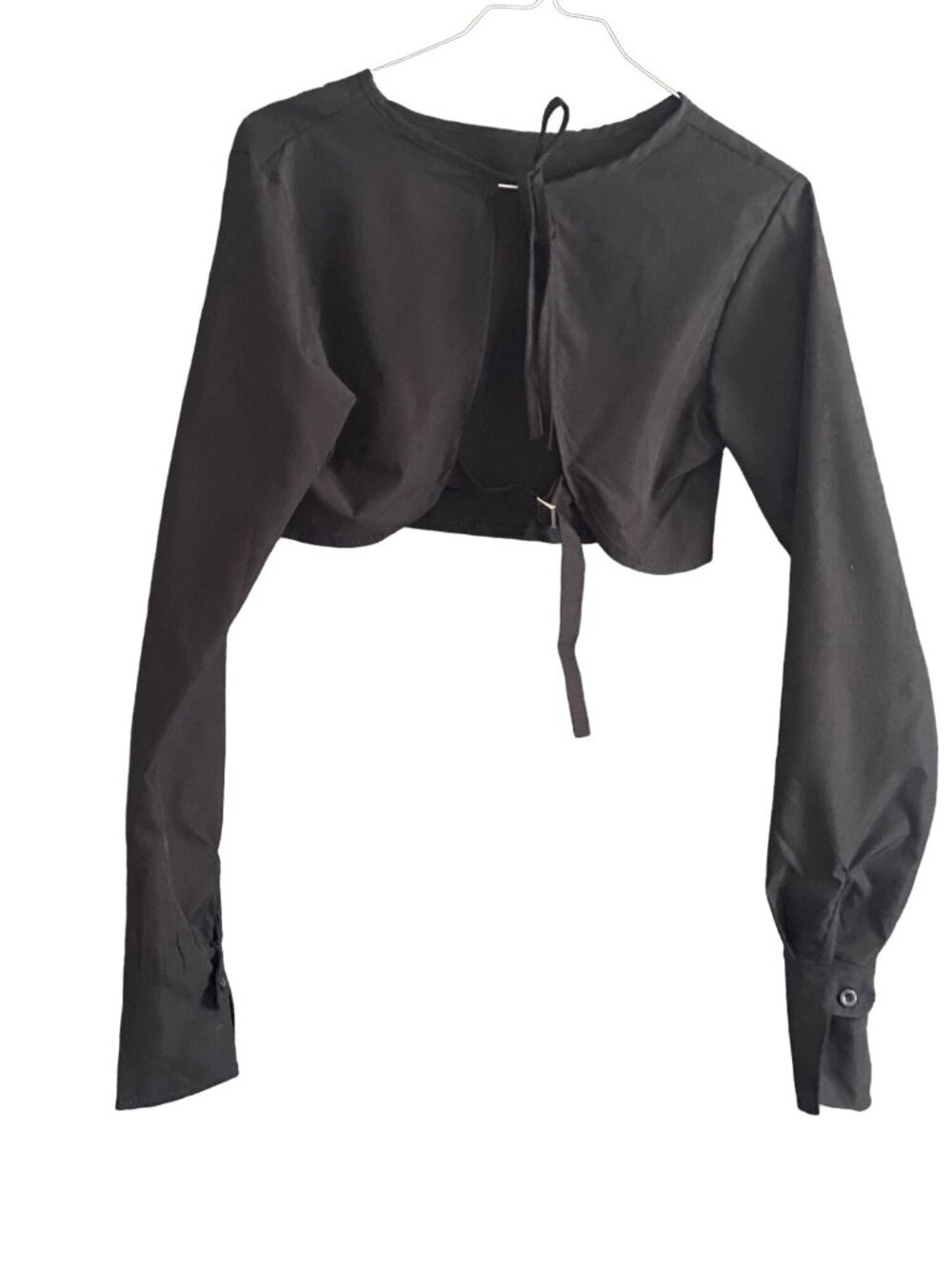 Black LS Bollero Crop Top Open Front Tie Top Buckle Closure Bottom  NO TAG